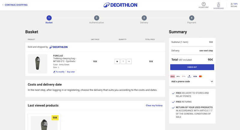 Procesul de checkout Decathlon - Sursa: Decathlon 