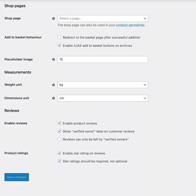 제품 설정 - 출처: WooCommerce 대시보드 