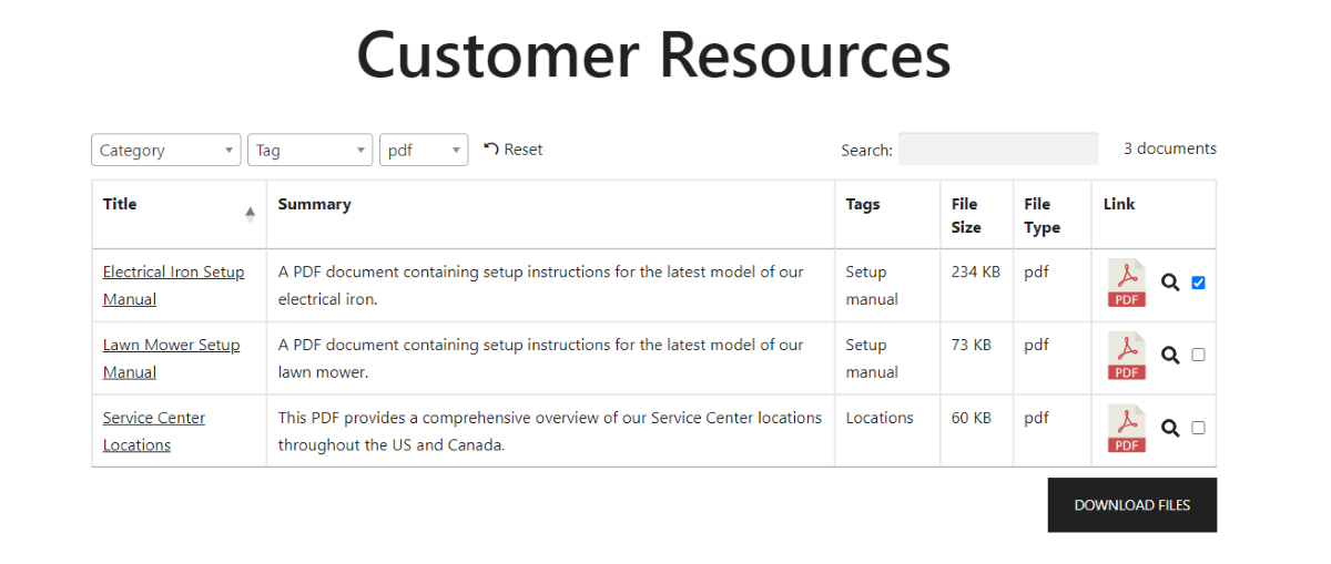 Antarmuka front-end Document Library Pro.