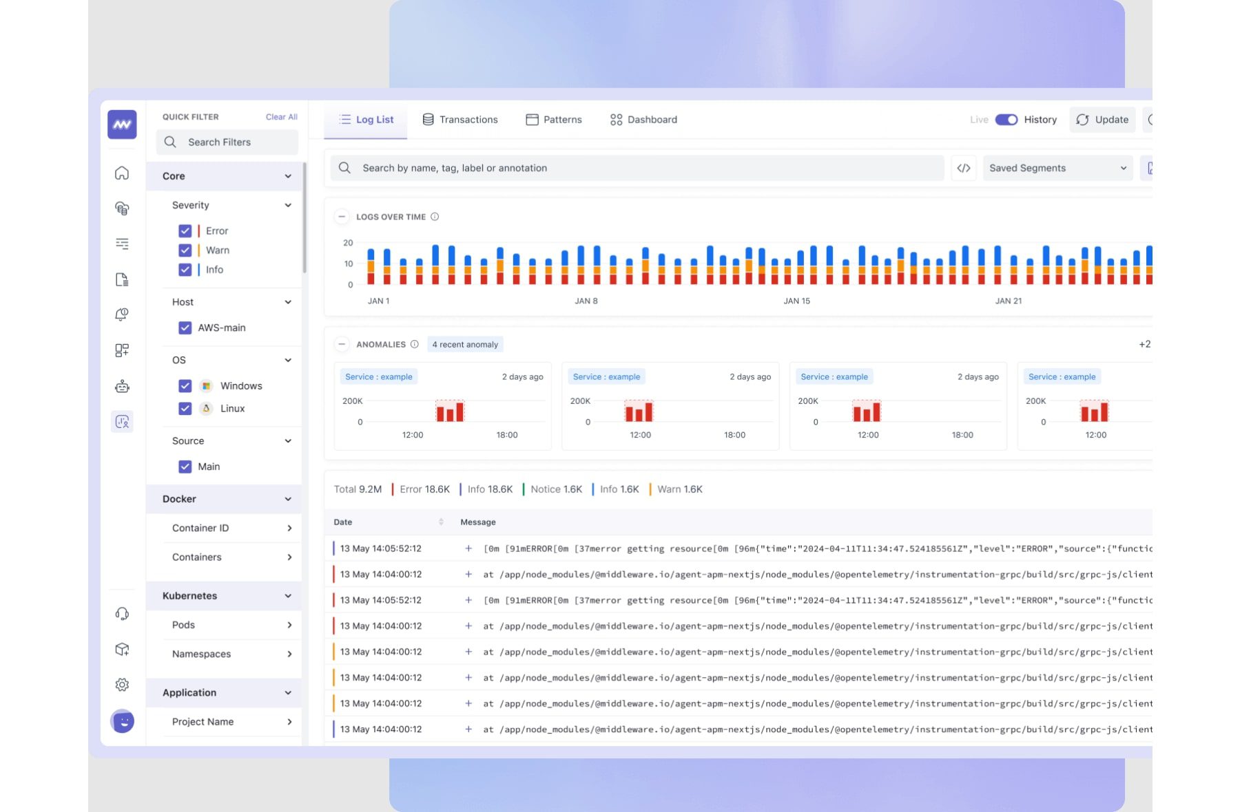 lista de logs de middleware