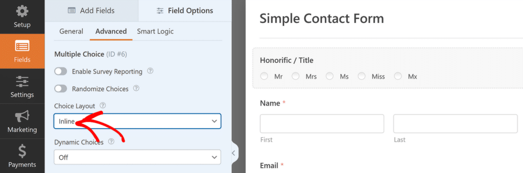 Selecting inline layout