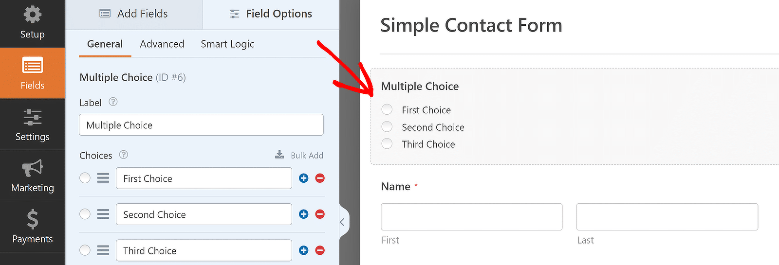 Multiple Choice field options