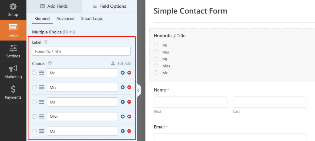 Insert choices in Multiple Choice field