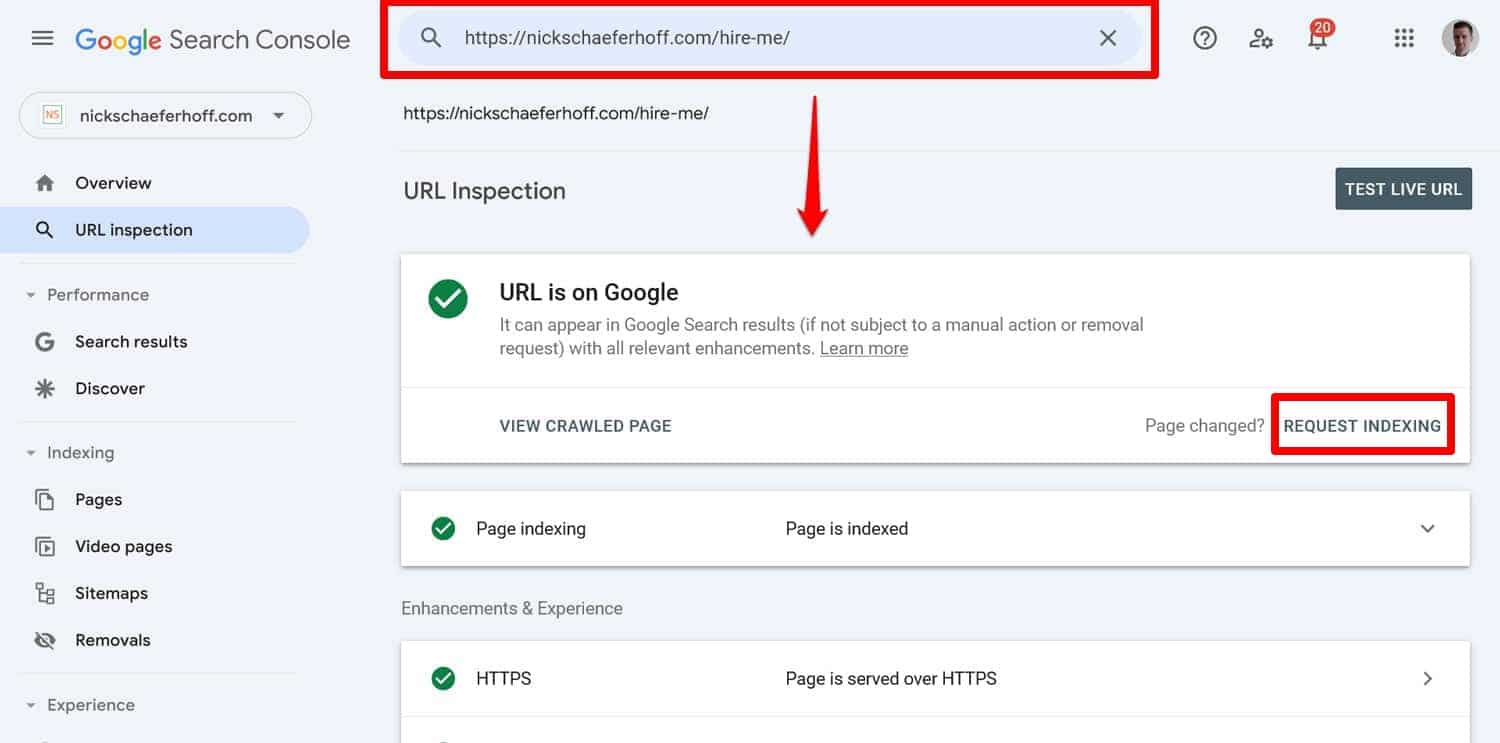 طلب فهرسة عنوان URL واحد في Google Search Console