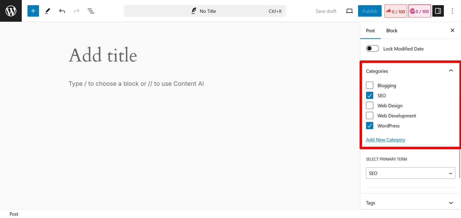 Ajouter des catégories à un article de blog dans l'éditeur WordPress
