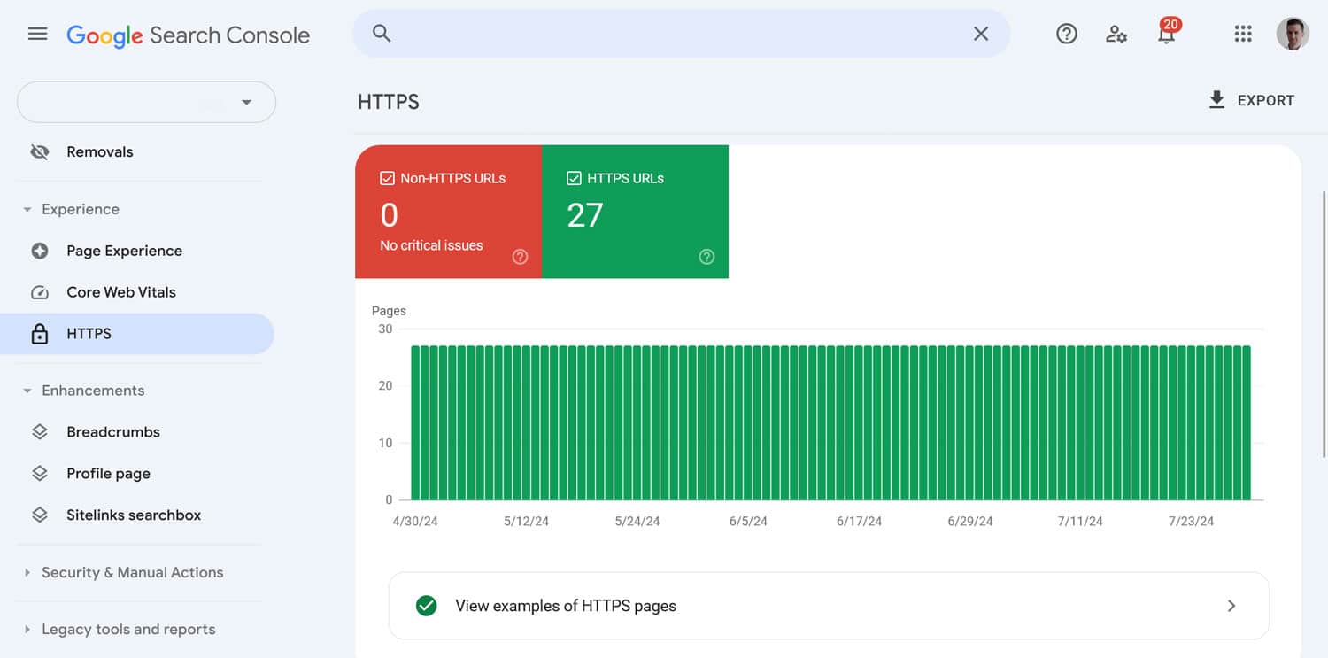 Stato HTTPS di Google Search Console