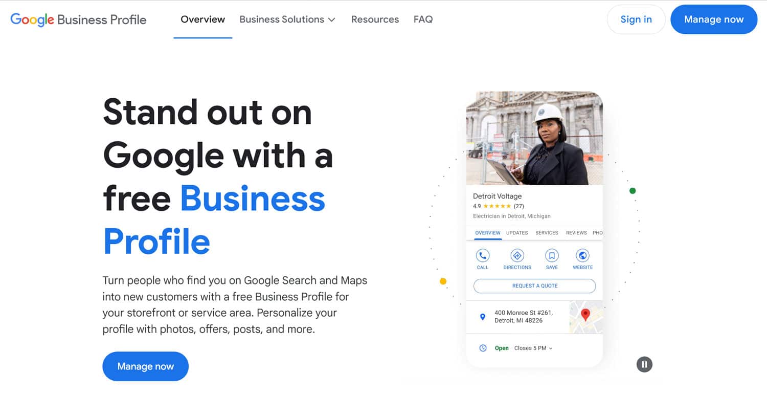 Google My Business Home страница