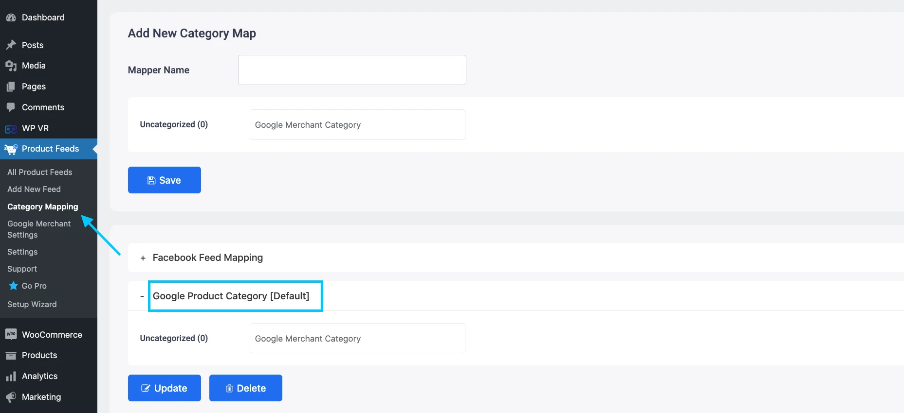 configuración del mapeo de categorías de Google