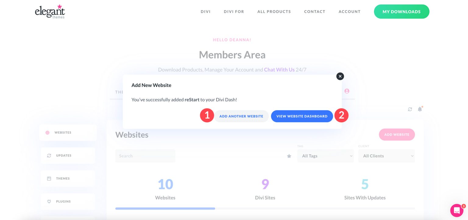 divi dash ajouter un site web