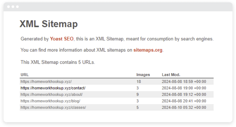 Sitenin yeni XML site haritasına bir örnek