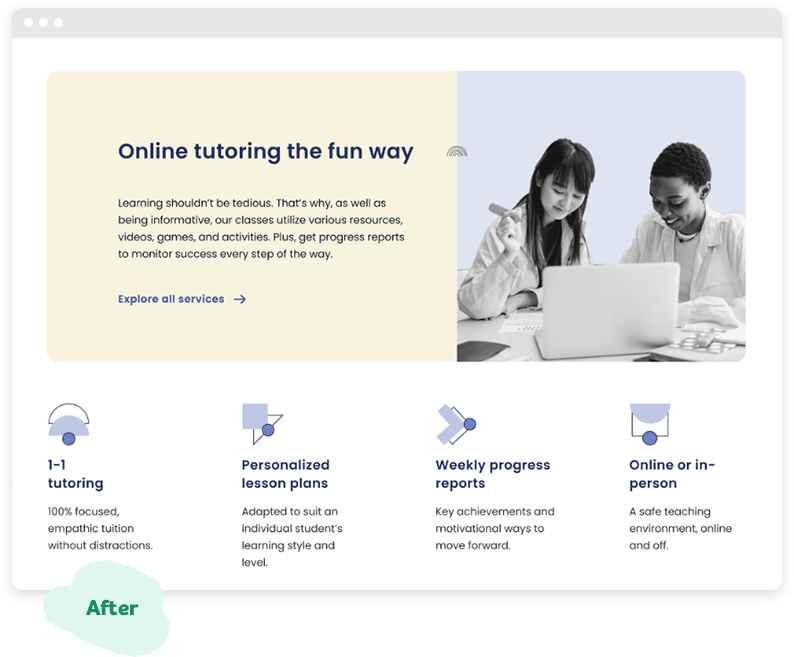 เด็กสองคนแสดงอยู่บนหน้า Landing Page ภายในเว็บไซต์ที่ออกแบบใหม่