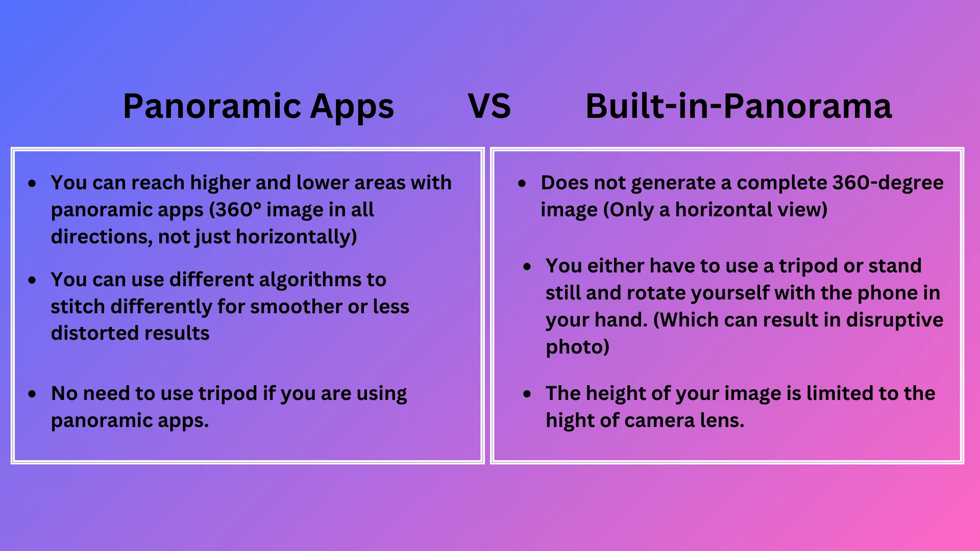 Panorama-Apps vs. integriertes Panorama