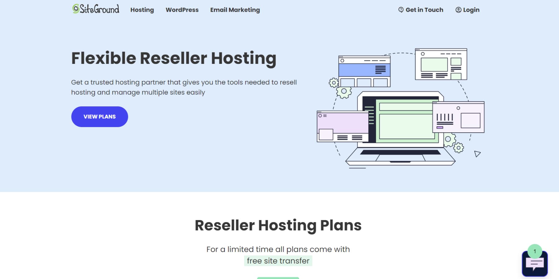 Ein Screenshot der Reseller-Homepage von Siteground