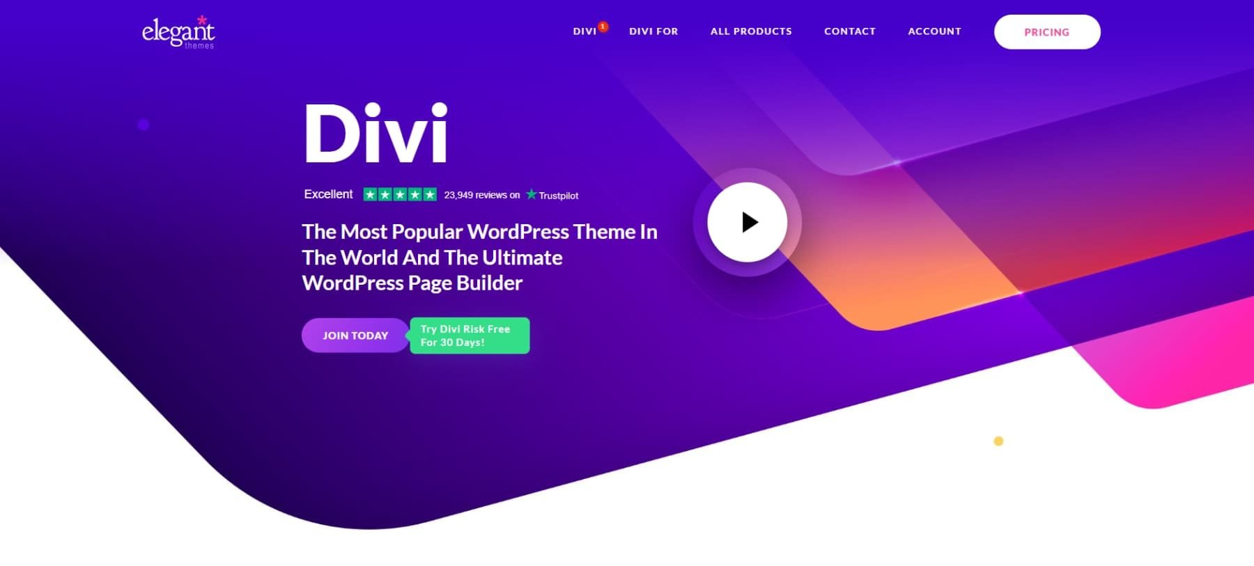 Uno screenshot della home page di Divi