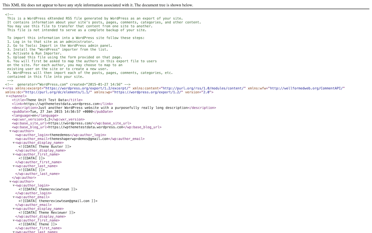 Вкладка веб-браузера, показывающая содержимое XML-файла.