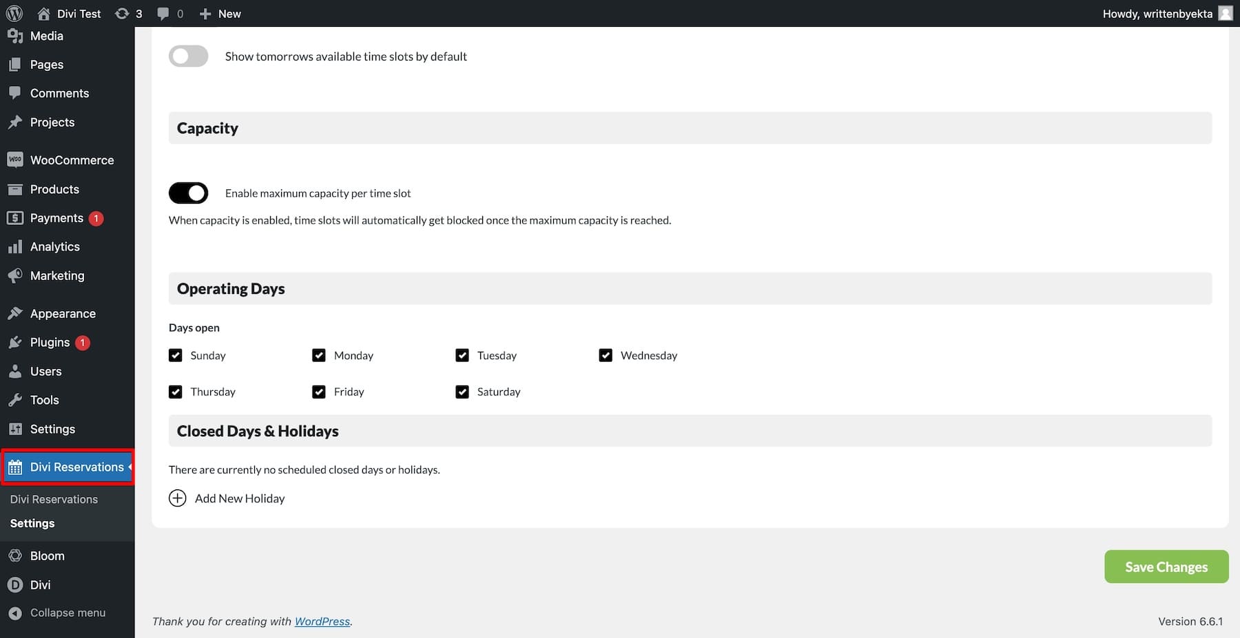 configurar los ajustes de reservas divi