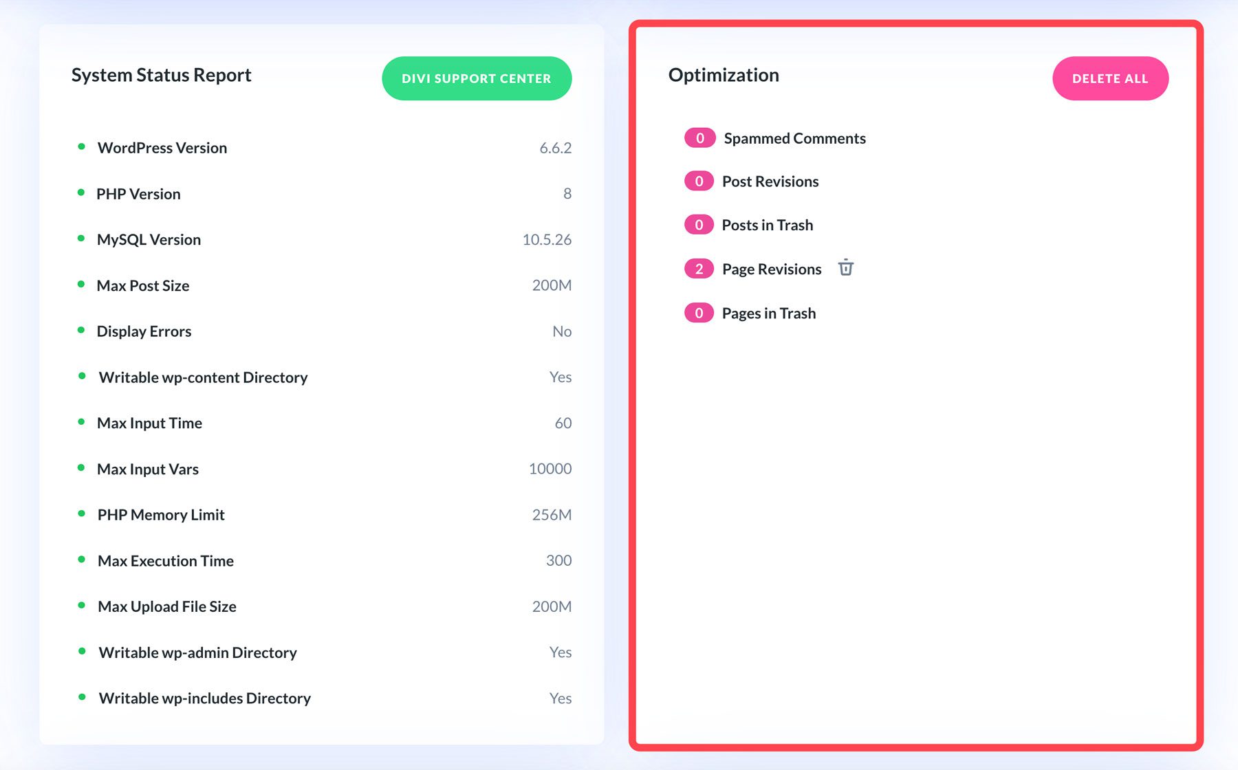 Ottimizzazione del database Divi Dash