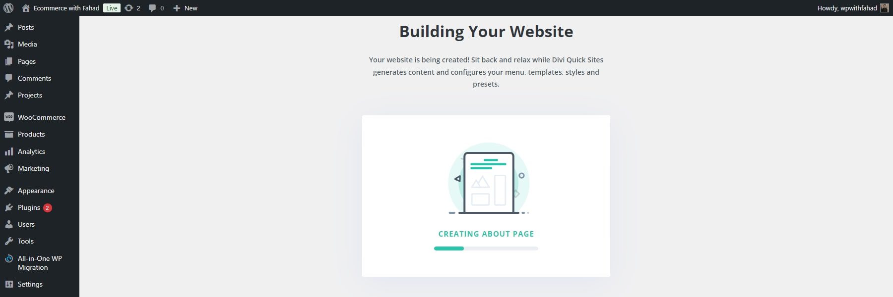 divi portfolio starter site generate