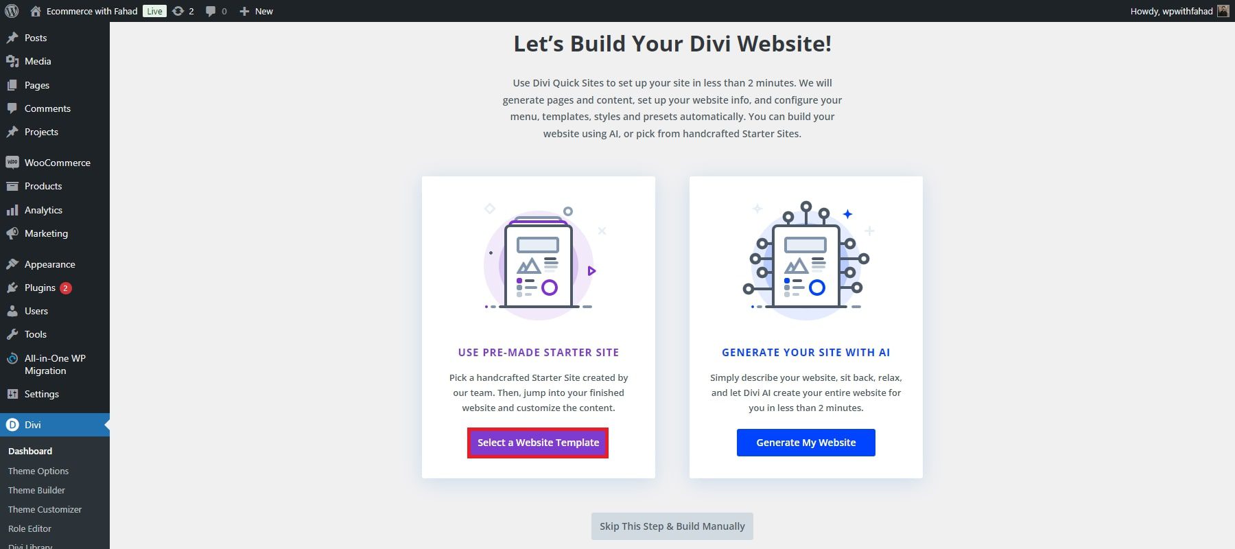 modello di sito web divi quick site