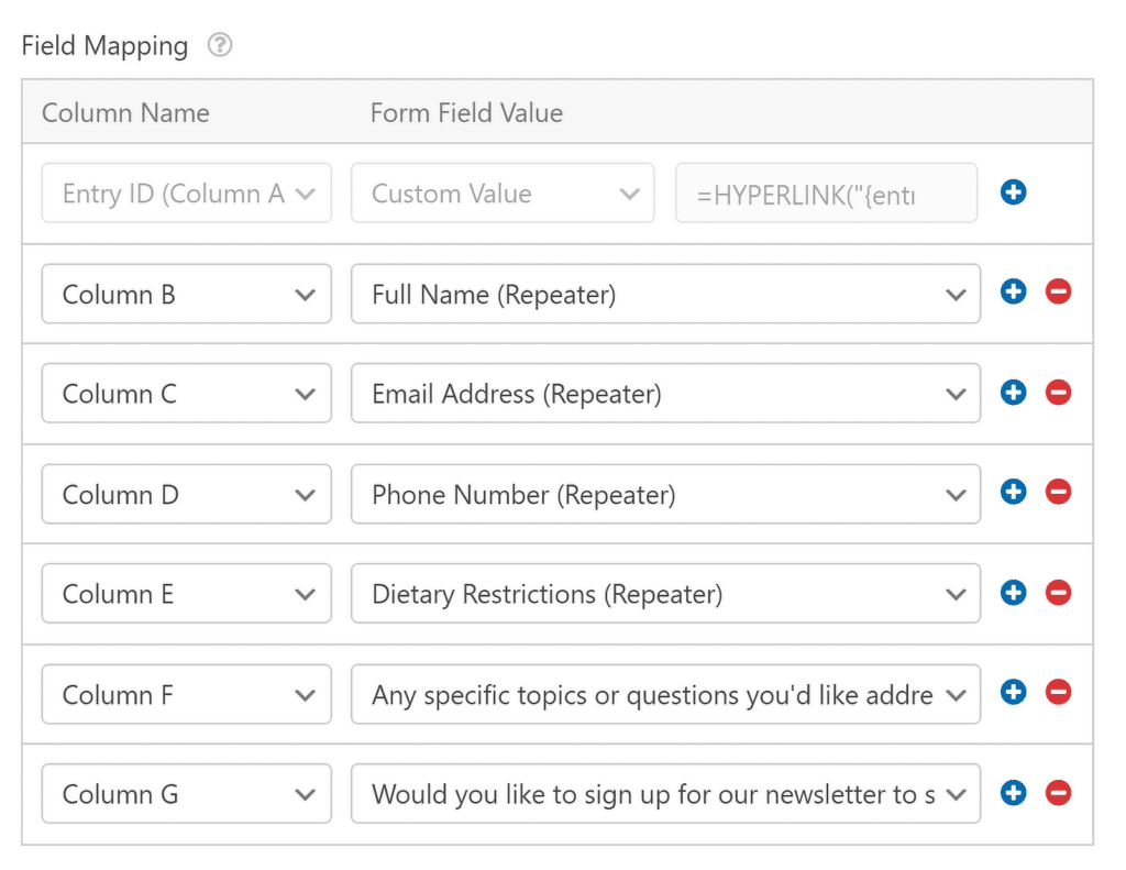 google sheets field mapping