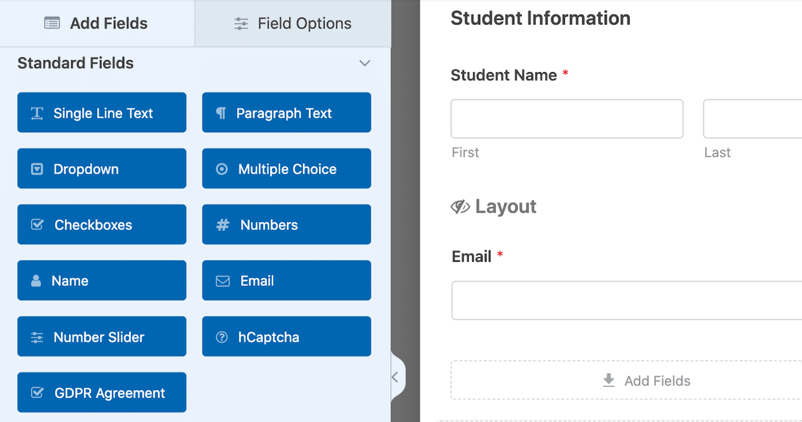 Student registration form builder