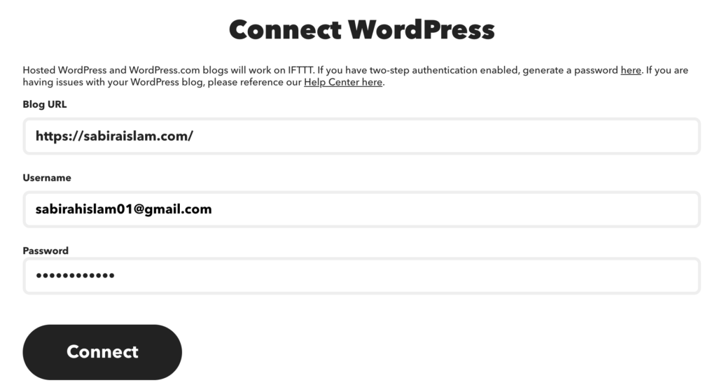 Uno screenshot per connettere il tuo WordPress 