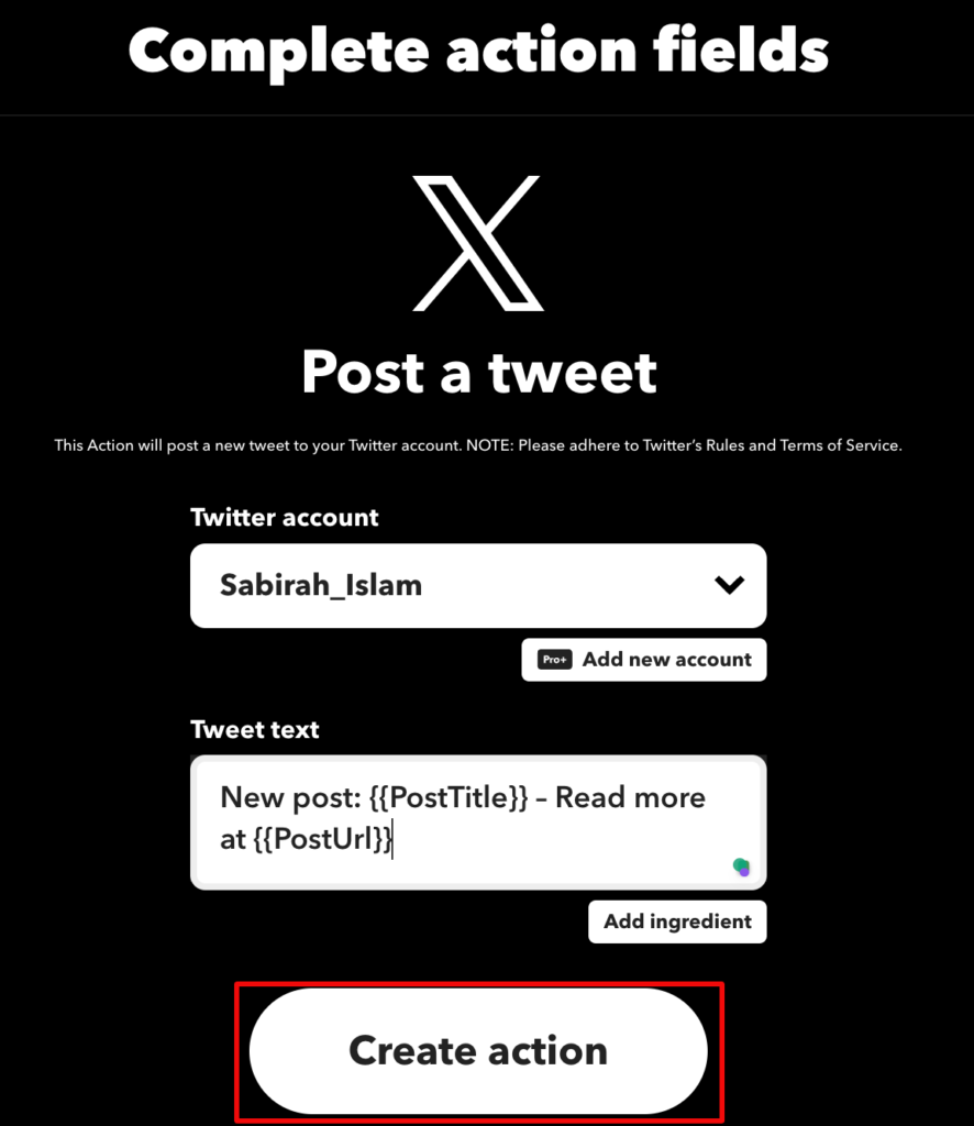 Ini adalah tangkapan layar untuk menyesuaikan tweet Anda