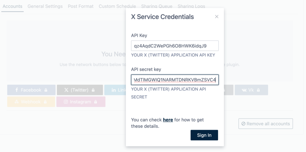 لقطة شاشة لإدراج مفتاح API