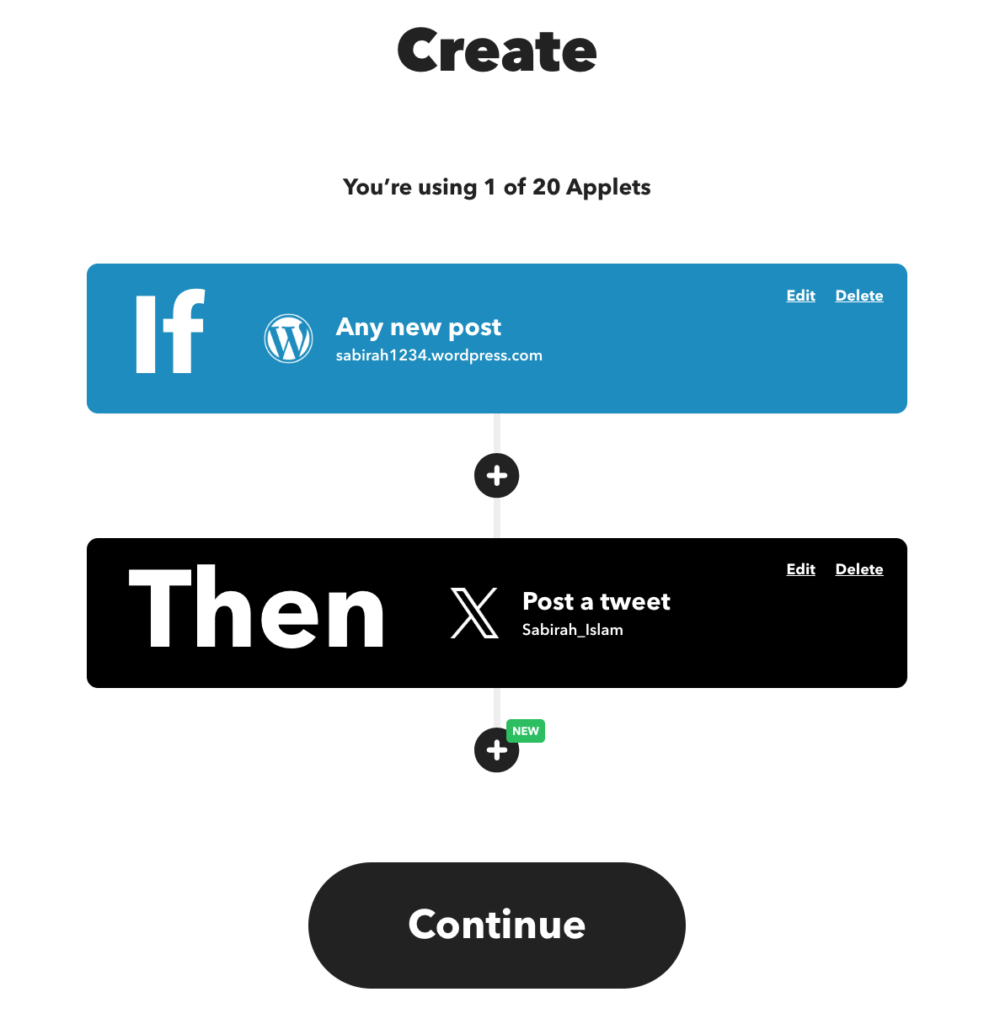 Ini adalah tangkapan layar dari ketentuan yang Anda tetapkan di IFTTT