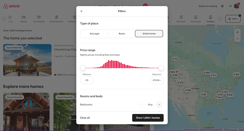 Расширенные динамические фильтры – Источник: Airbnb. 