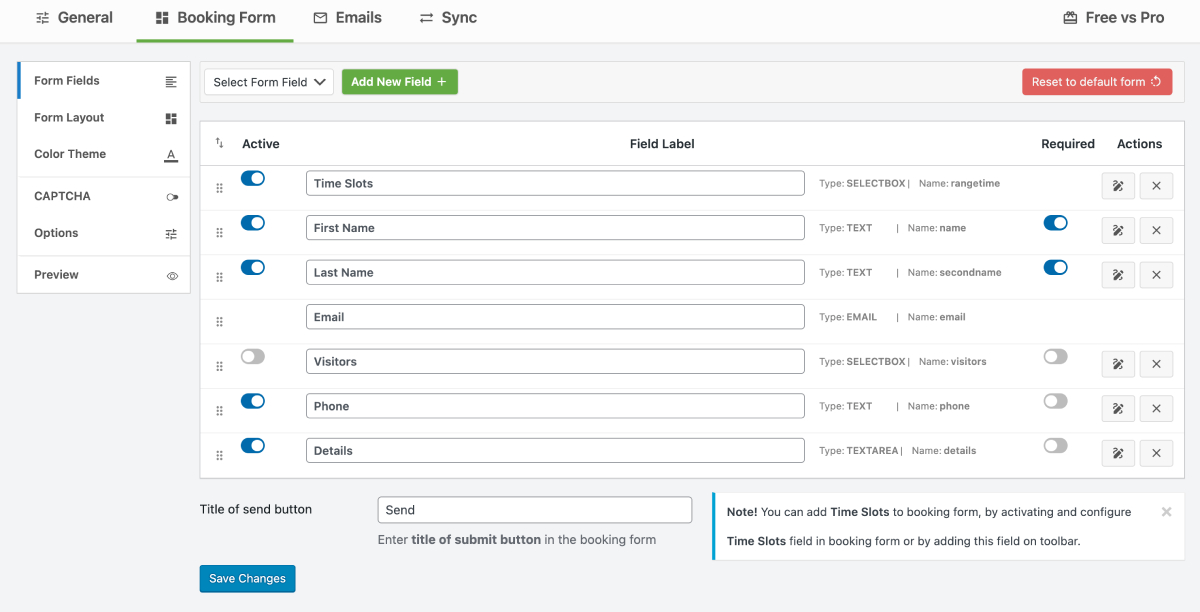 إنشاء نموذج في WP Booking Calendar.