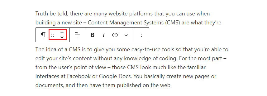 Przesuwaj bloki WordPress w górę i w dół w Edytorze bloków