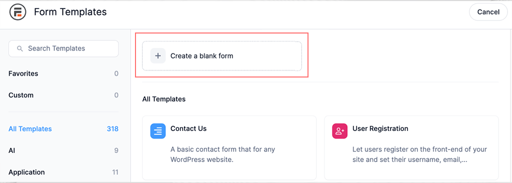 create a blank form