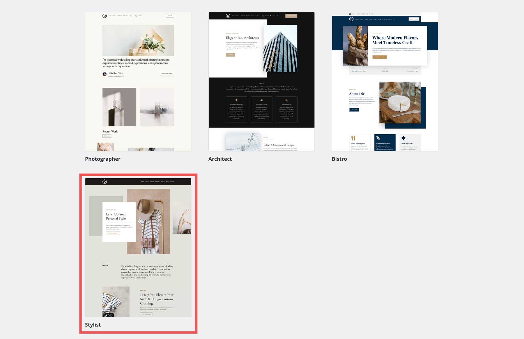 Divi için stilist başlangıç ​​sitesi