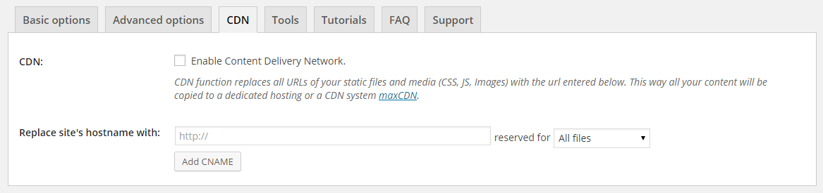 O plugin WP Rocket, mostrando a aba CDN.