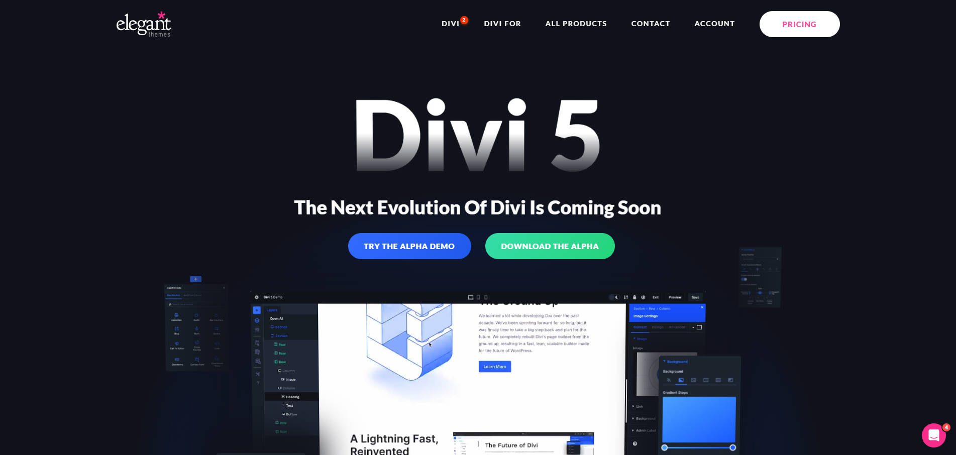 หน้า Landing Page อัลฟ่าสาธารณะของ Divi 5 ตุลาคม 2024