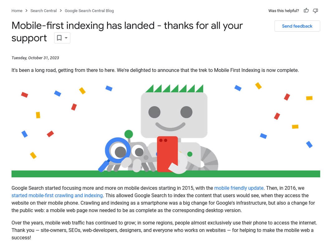 Der Webmaster-Blog von Google gibt bekannt, dass die Mobile-First-Indexierung abgeschlossen ist