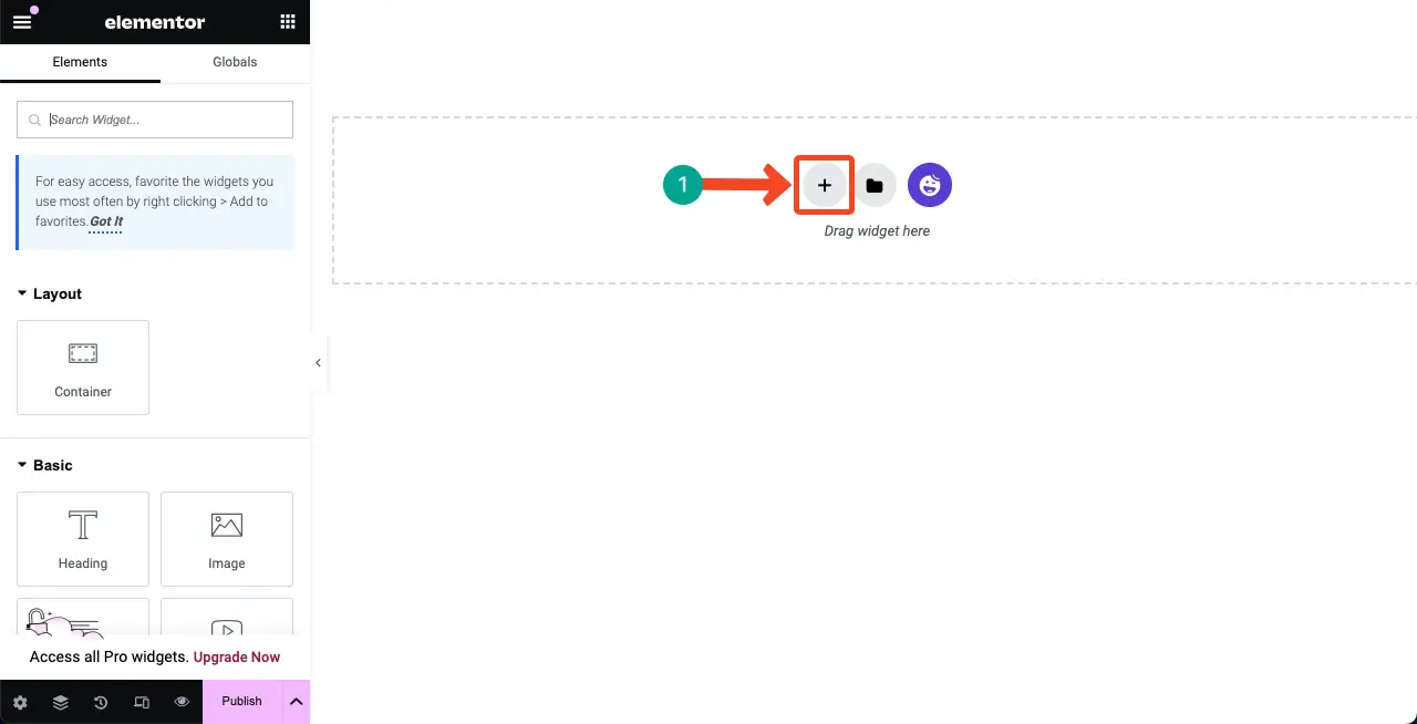 Create a new section on the Elementor Canvas