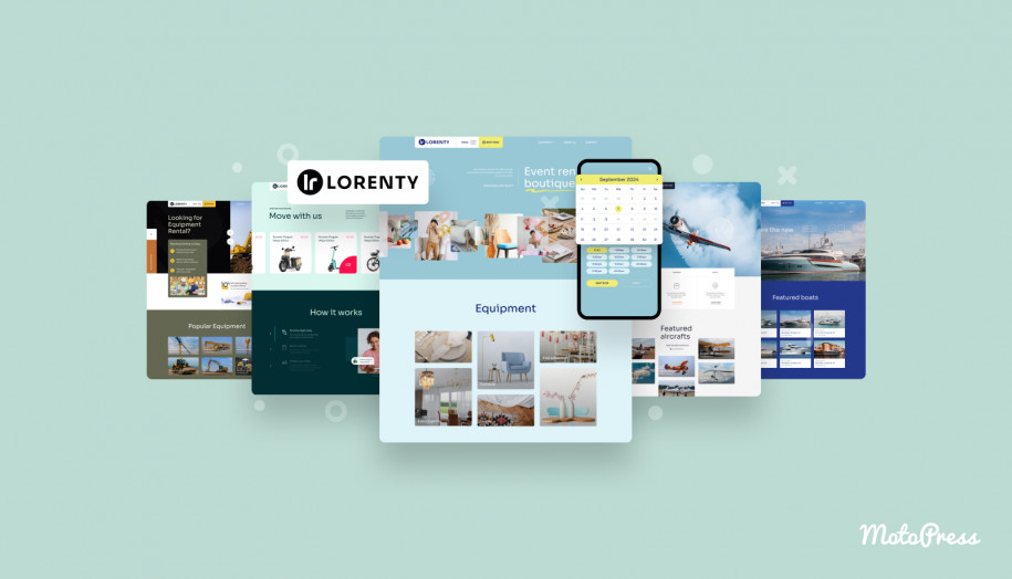 موضوع WordPress لتأجير المعدات Lorenty لأعمال التأجير.