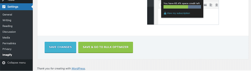 KAYDET VE TOPLU OPTIMIZER'A GİT düğmesi - Kaynak: Imagify 