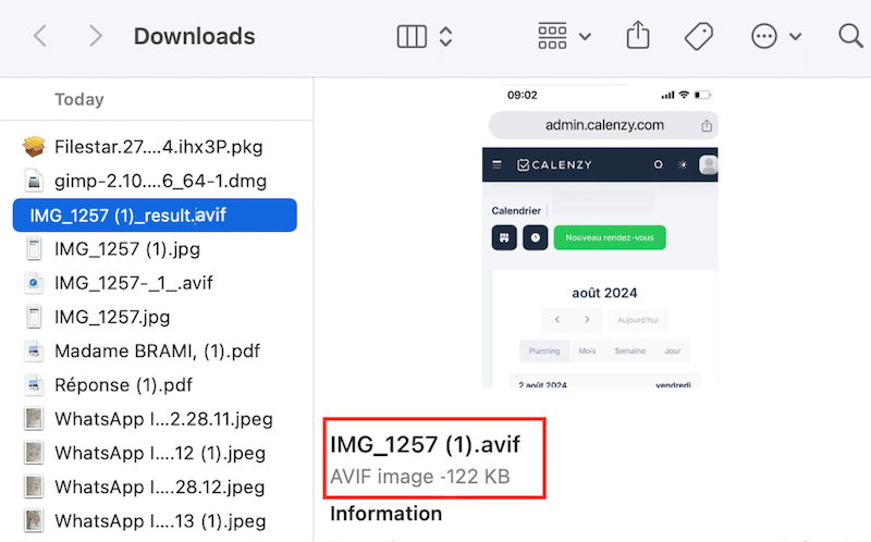 Archivo AVIF descargado automáticamente en su computadora - Fuente: Mi escritorio 