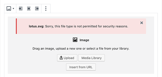 WordPress shows an error message while uploading SVG file directly to the WordPress site