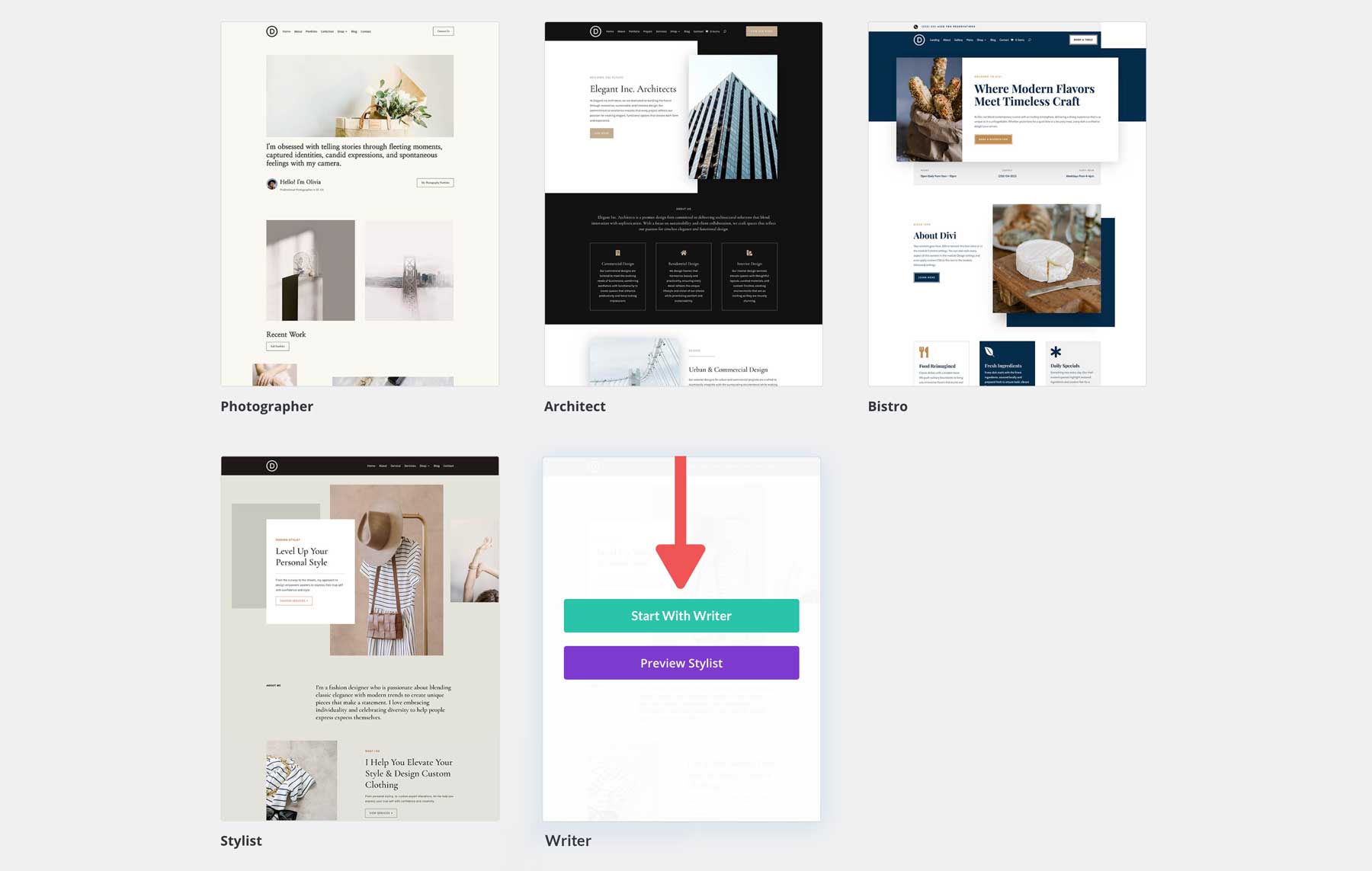 Divi용 작가 스타터 사이트