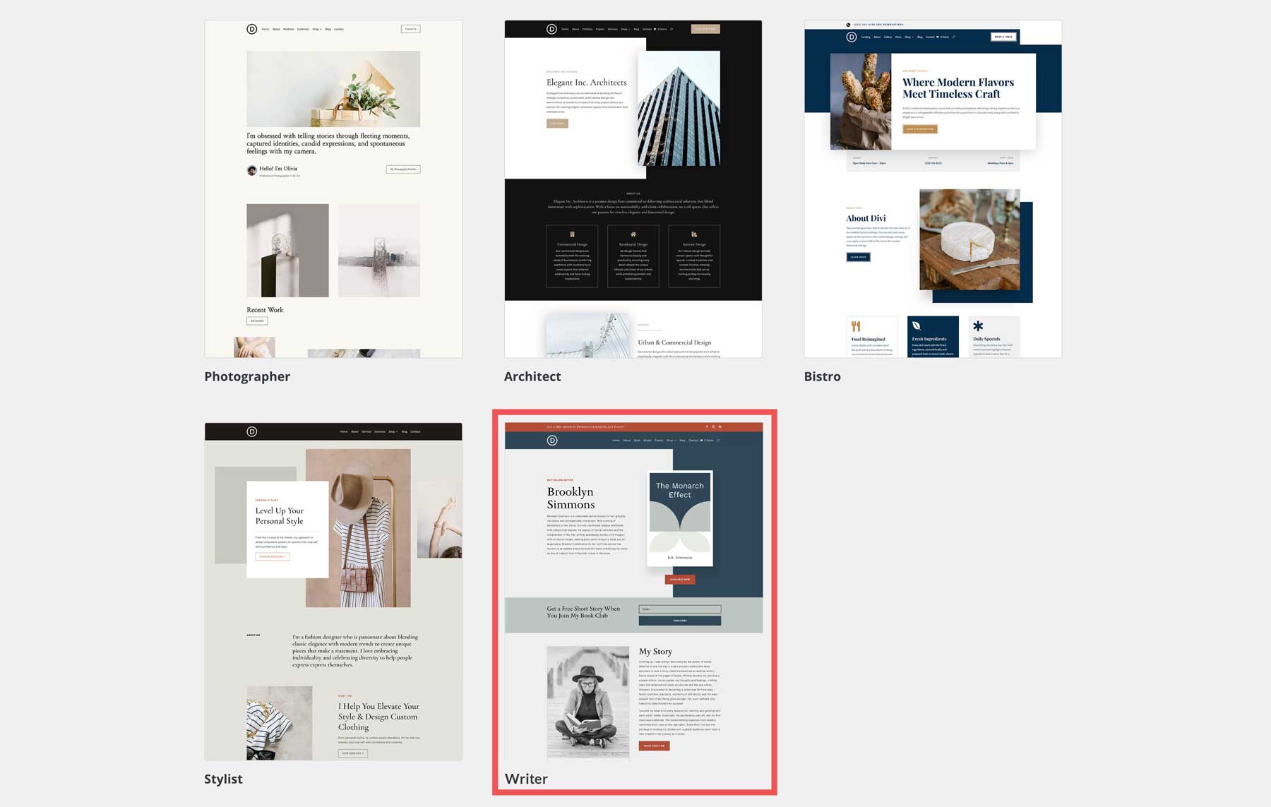 Стартовый сайт Writer для Divi