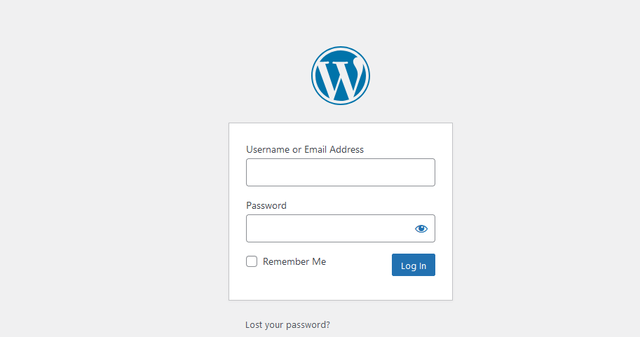 Formulário de login de administrador do WordPress.