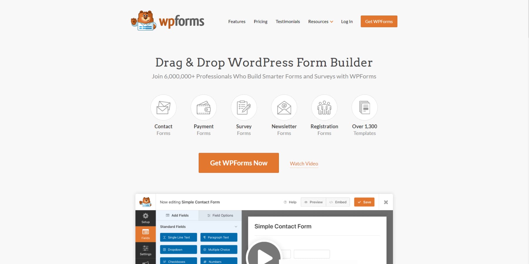 WPForms Ana Sayfasının ekran görüntüsü