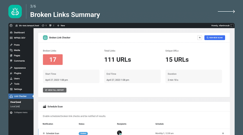 Exemplu de rezumat link-uri rupte - Sursa: Broken Links Checker  