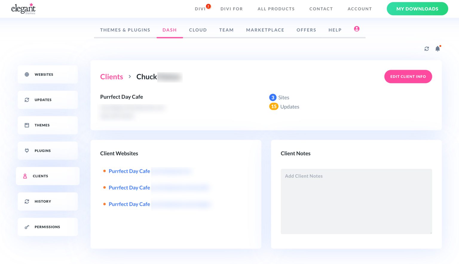 dashboard del client divi dash