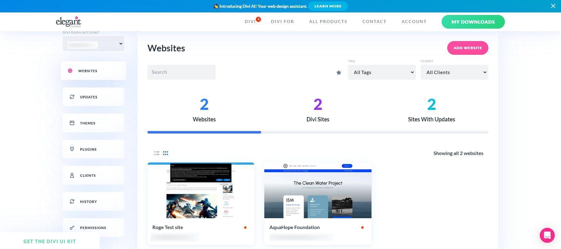 gestion centralisée du site divi dash