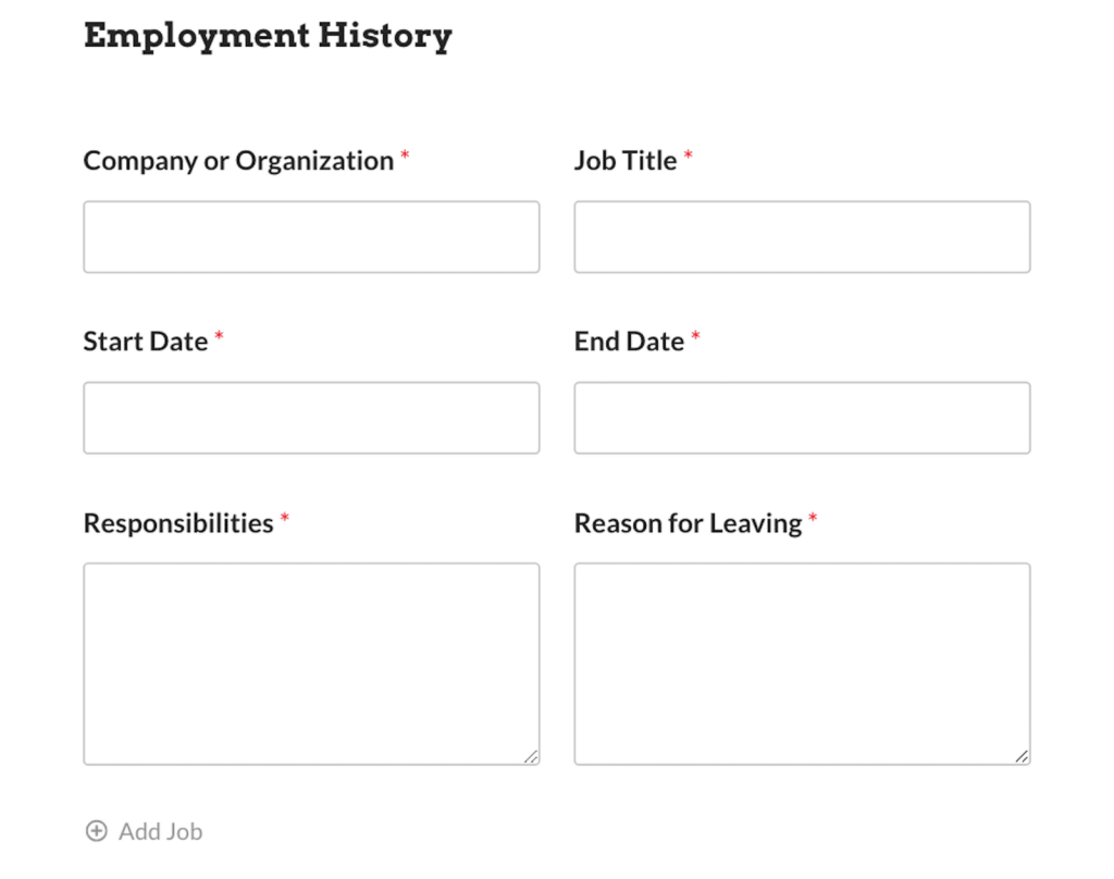 Using the Repeater field to list job experience